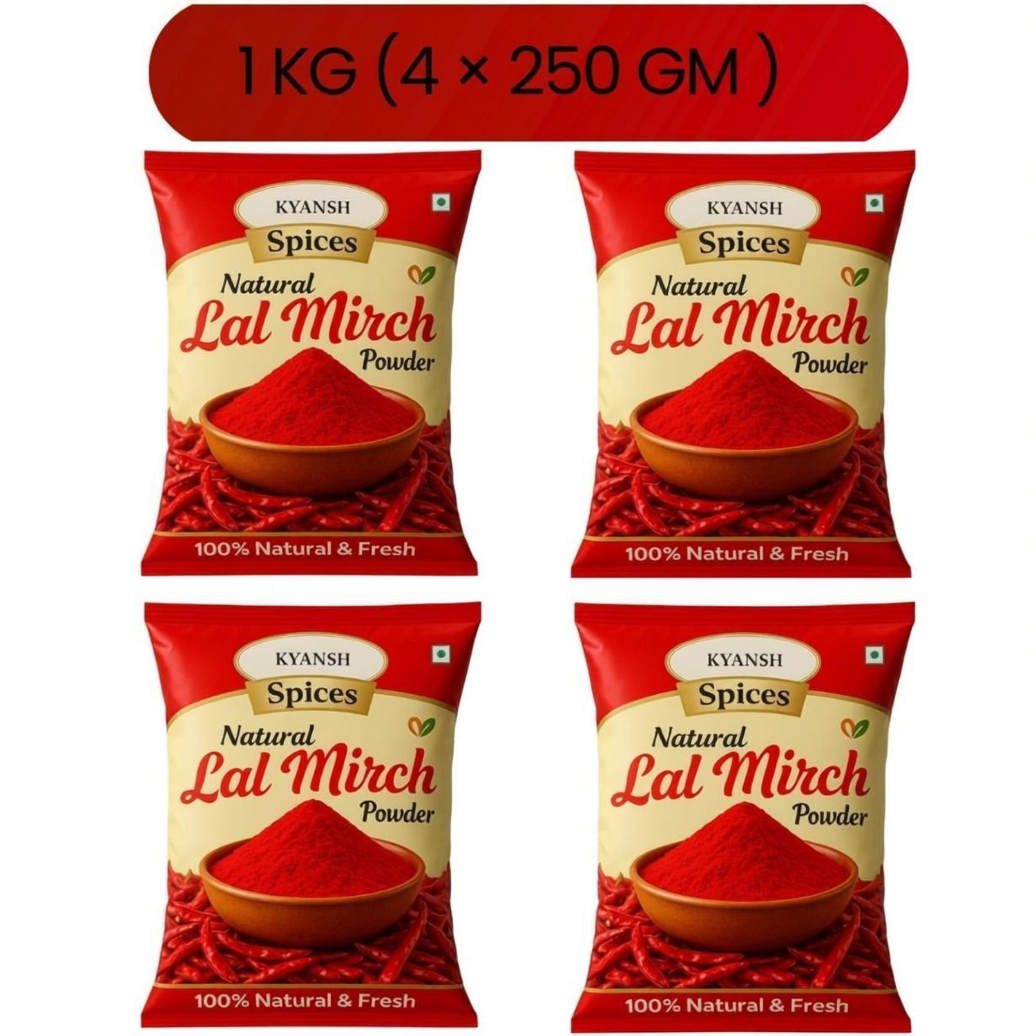 Image of Kyansh 250gmx4(1kg) Premium Red Chilli Powder