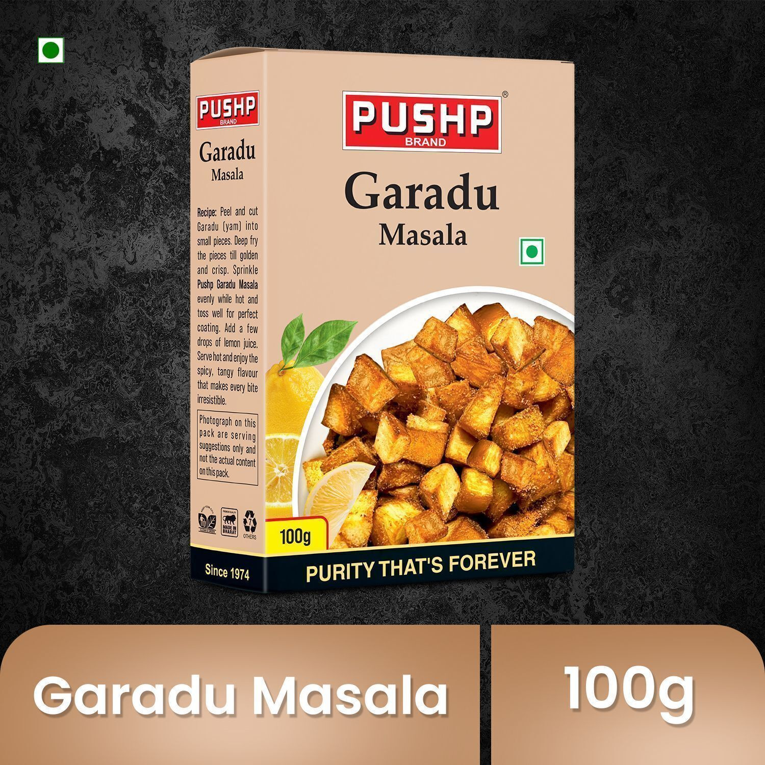 Image of Pushp Brand Garadu Masala 100g Box | Pack of 1 | Indori Spicy Masala for Fried Snacks