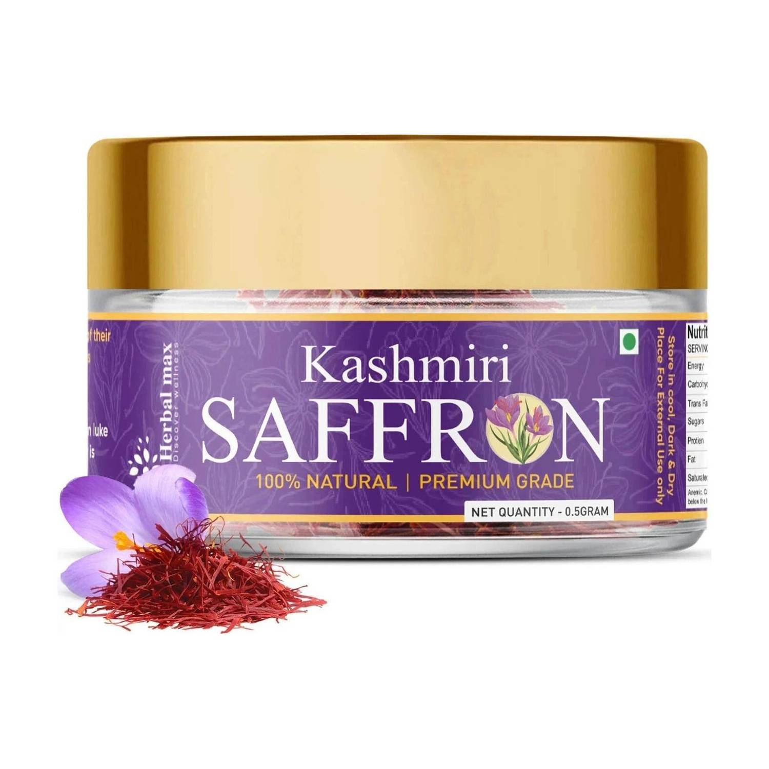Herbal max Kashmiri Saffron/ Kesar 100% Pure Natural & Certified High Quality A++ Grade