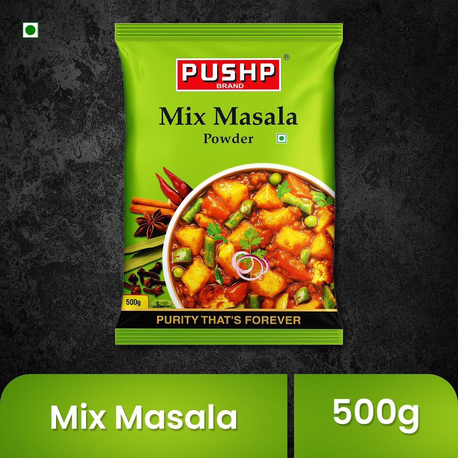 Image of Pushp Brand Mix Masala Powder 500g Pouch | Pack of 1 | Indian Curry Sabzi Gravy Spice Mix