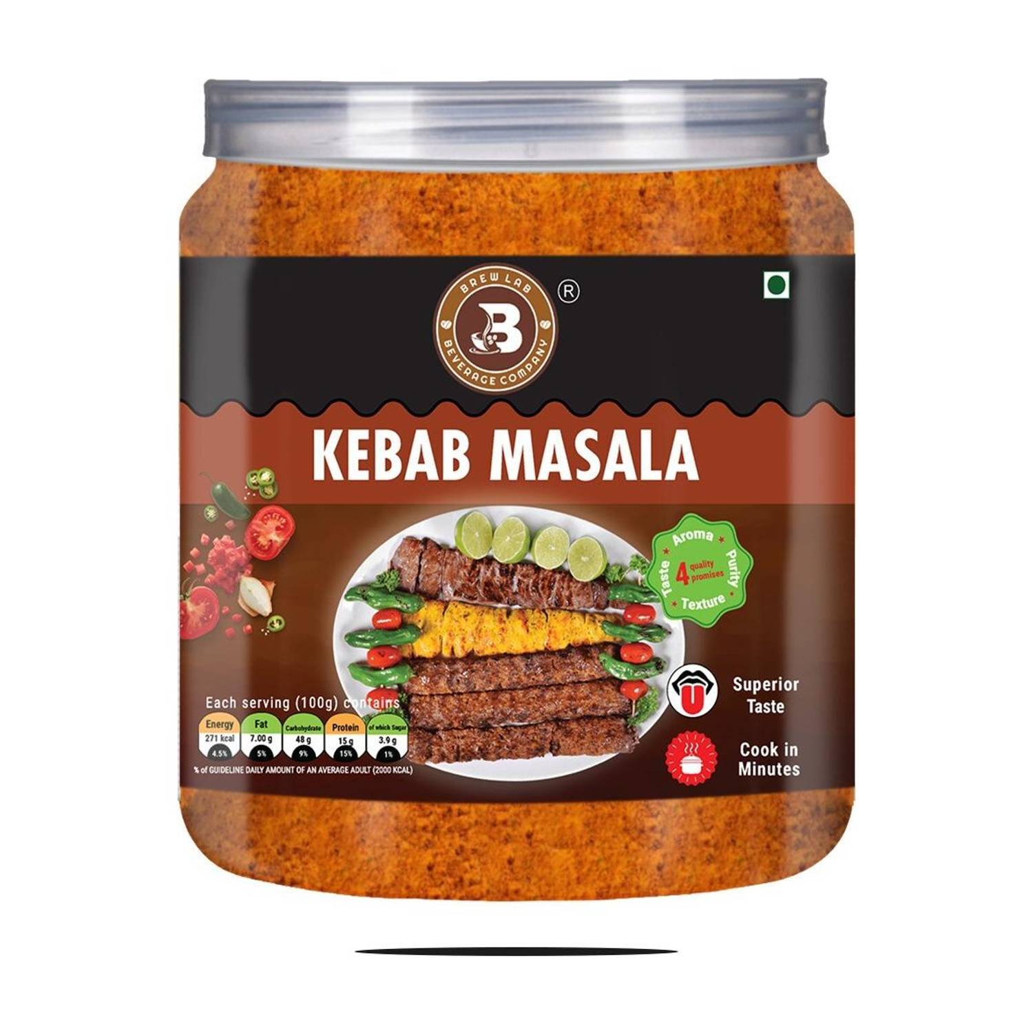 Brew Lab Fresh & Pure Kebab Masala | Gives Authentic Flavor Ideal for Barbeque