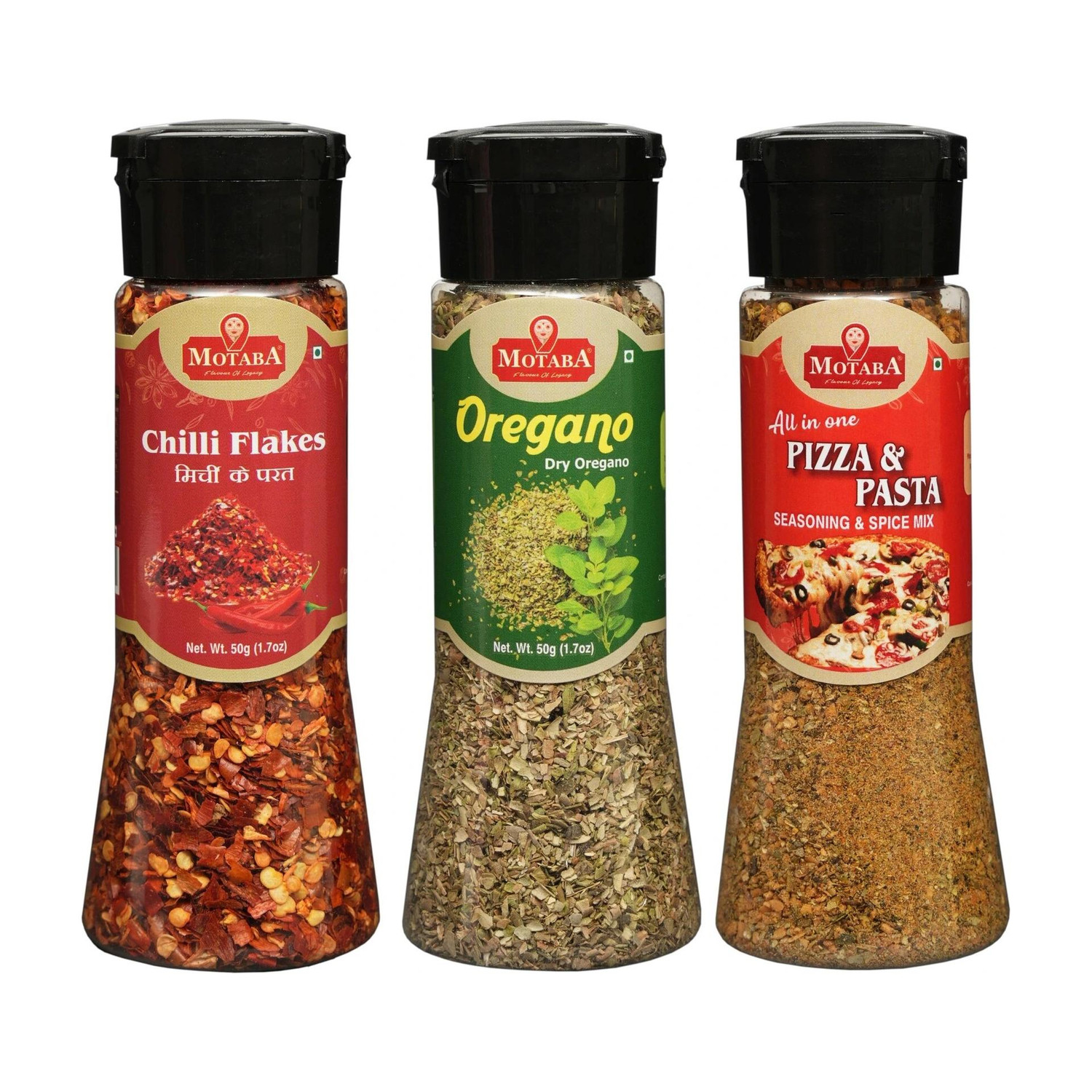 Image of motaba masala Chilli flakes 50g, Oregano 50g & Pizza Seasoning 70g