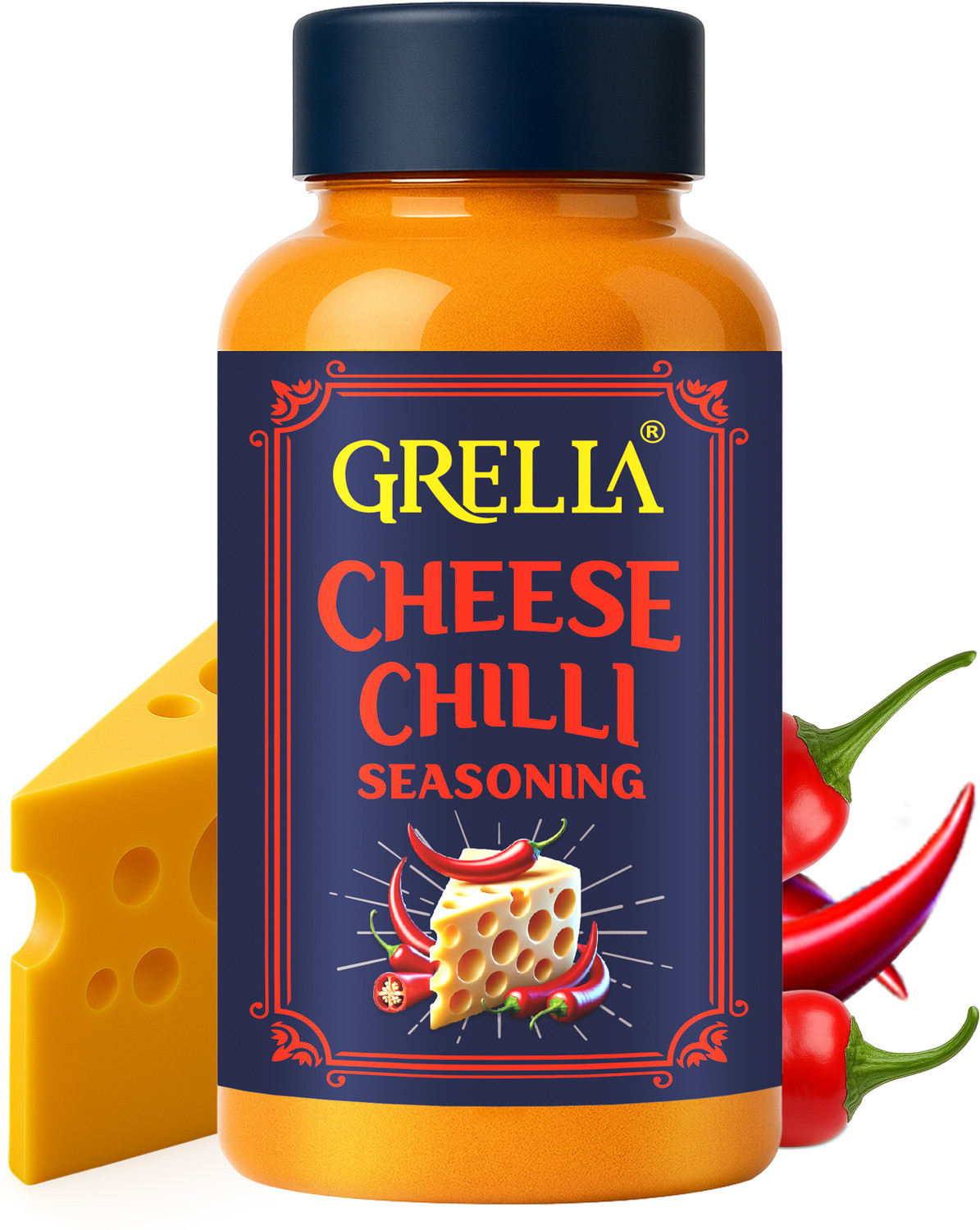 Image of GRELLA Cheese Chilli Seasoning Powder (125 grams) for Popcorn, Nachos, Pasta, Fries