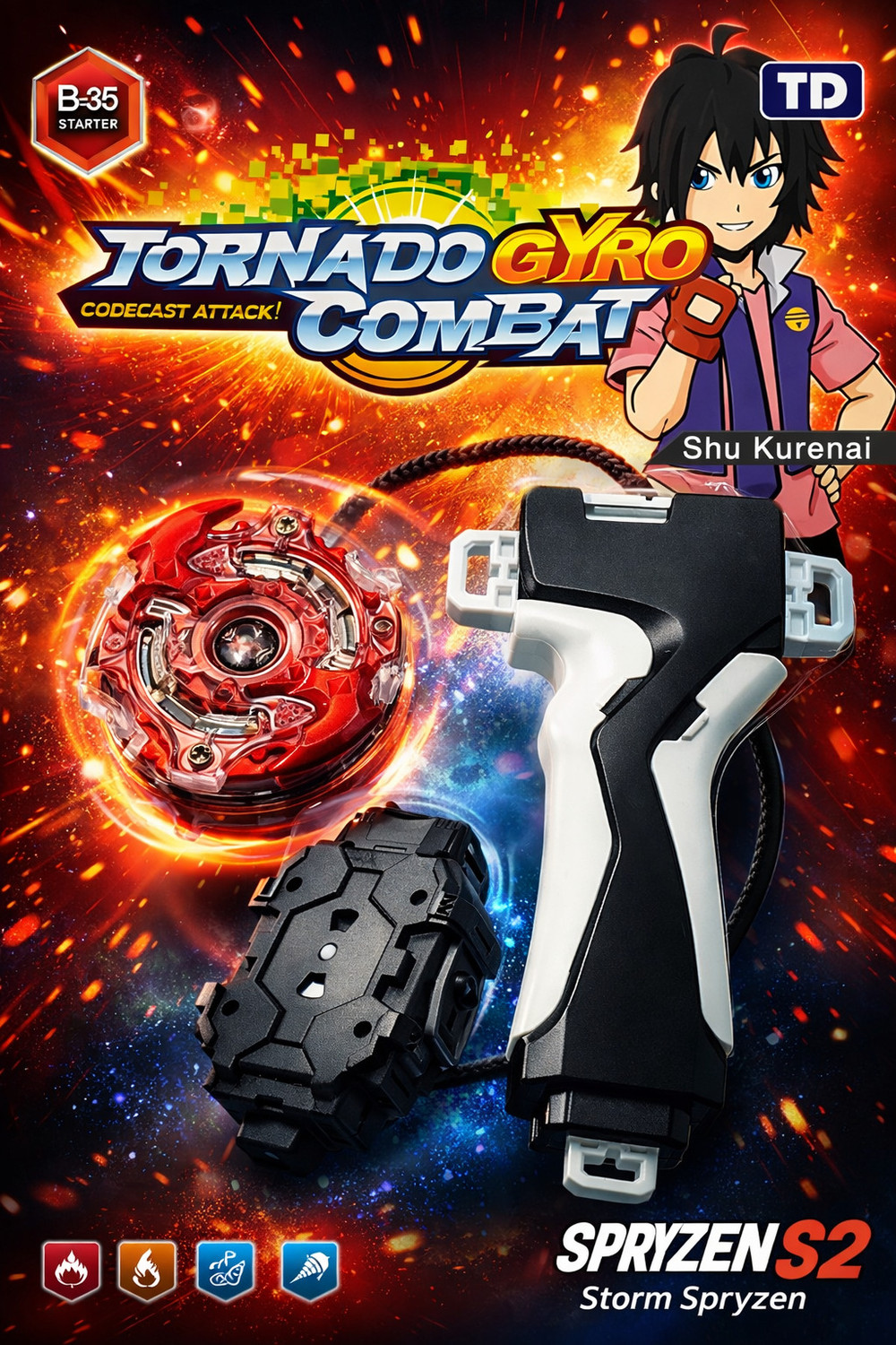 Image of AZAD57 Beyblade Victory Valkyrie B-34 & Storm Spriggan B-35 Starter Combo with Launcher