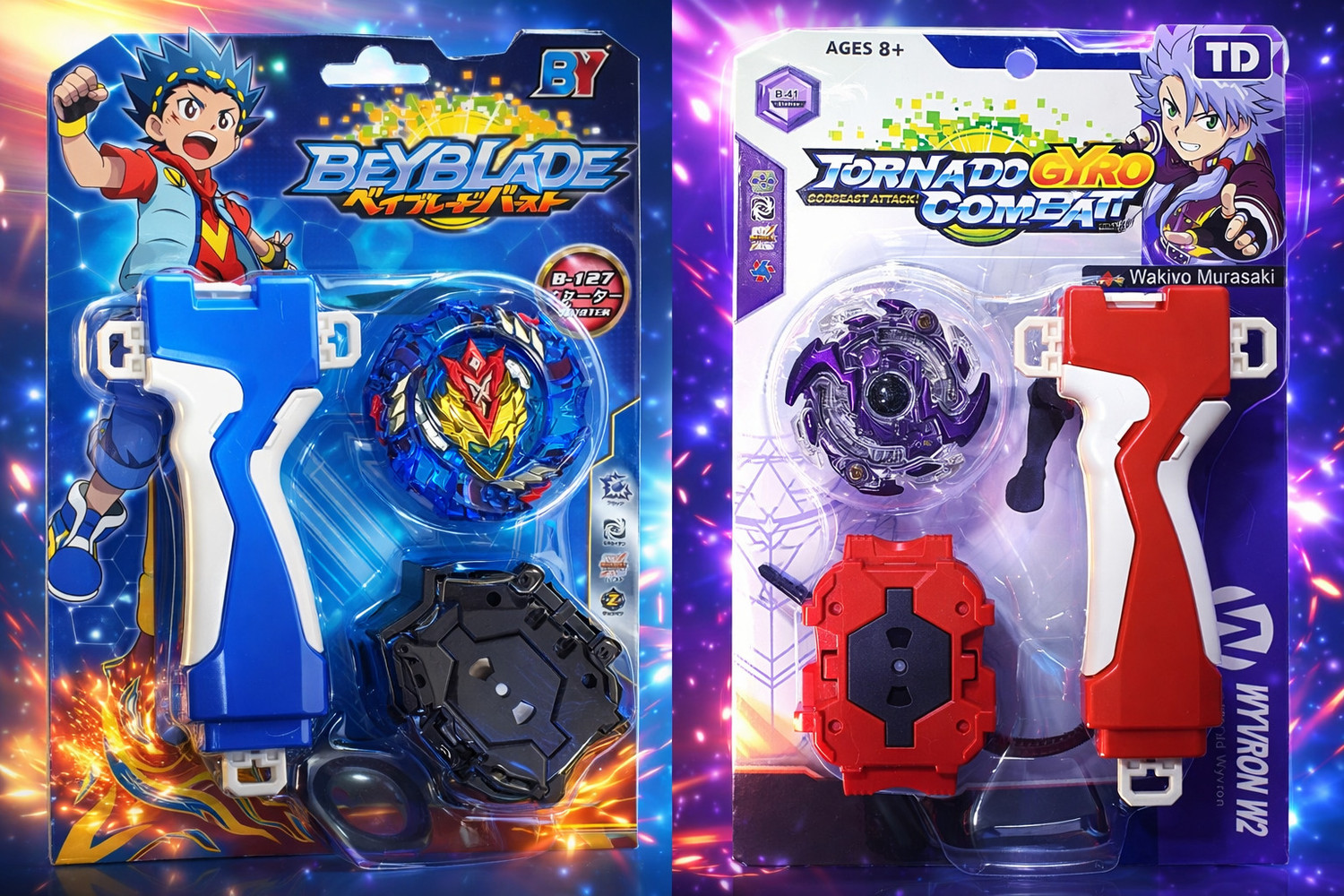 Image of AZAD57 Beyblade Cho Z God Valtryek B-127 & Wild Wyvron B-41 Spinning Top Combo+Launcher