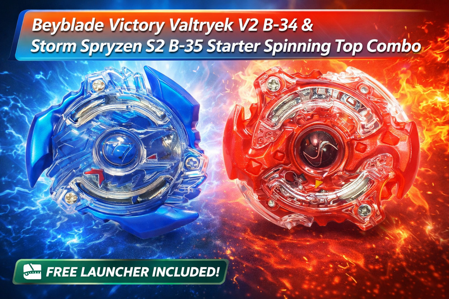 Image of AZAD57 Beyblade Victory Valkyrie B-34 & Storm Spriggan B-35 Starter Combo with Launcher