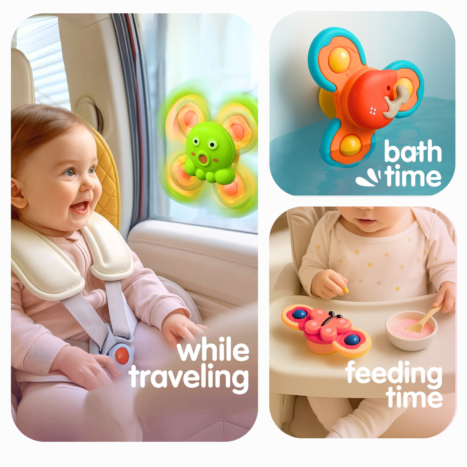 Image of mama luv mee Set of 3 Suction Fidget Spinner Toy for Baby | Bath Toys For Toddlers & Kids