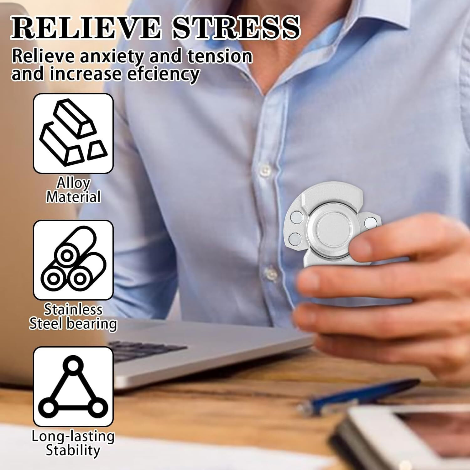 Image of Niralasa Silvery Stress Relief Slider Toy for Adults, Smooth Quiet Fidget Slider Desk Toy