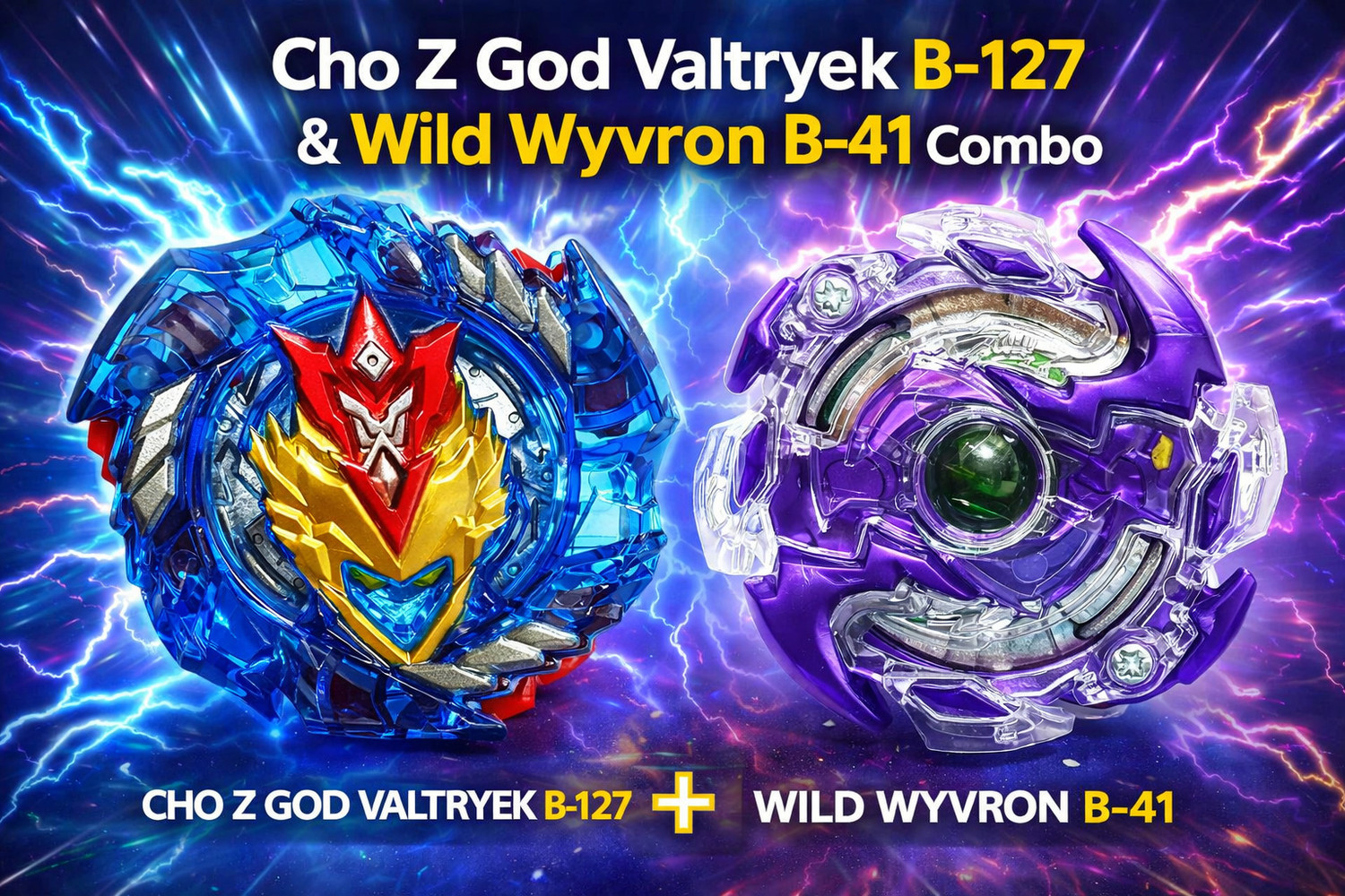 Image of AZAD57 Beyblade Cho Z God Valtryek B-127 & Wild Wyvron B-41 Spinning Top Combo+Launcher