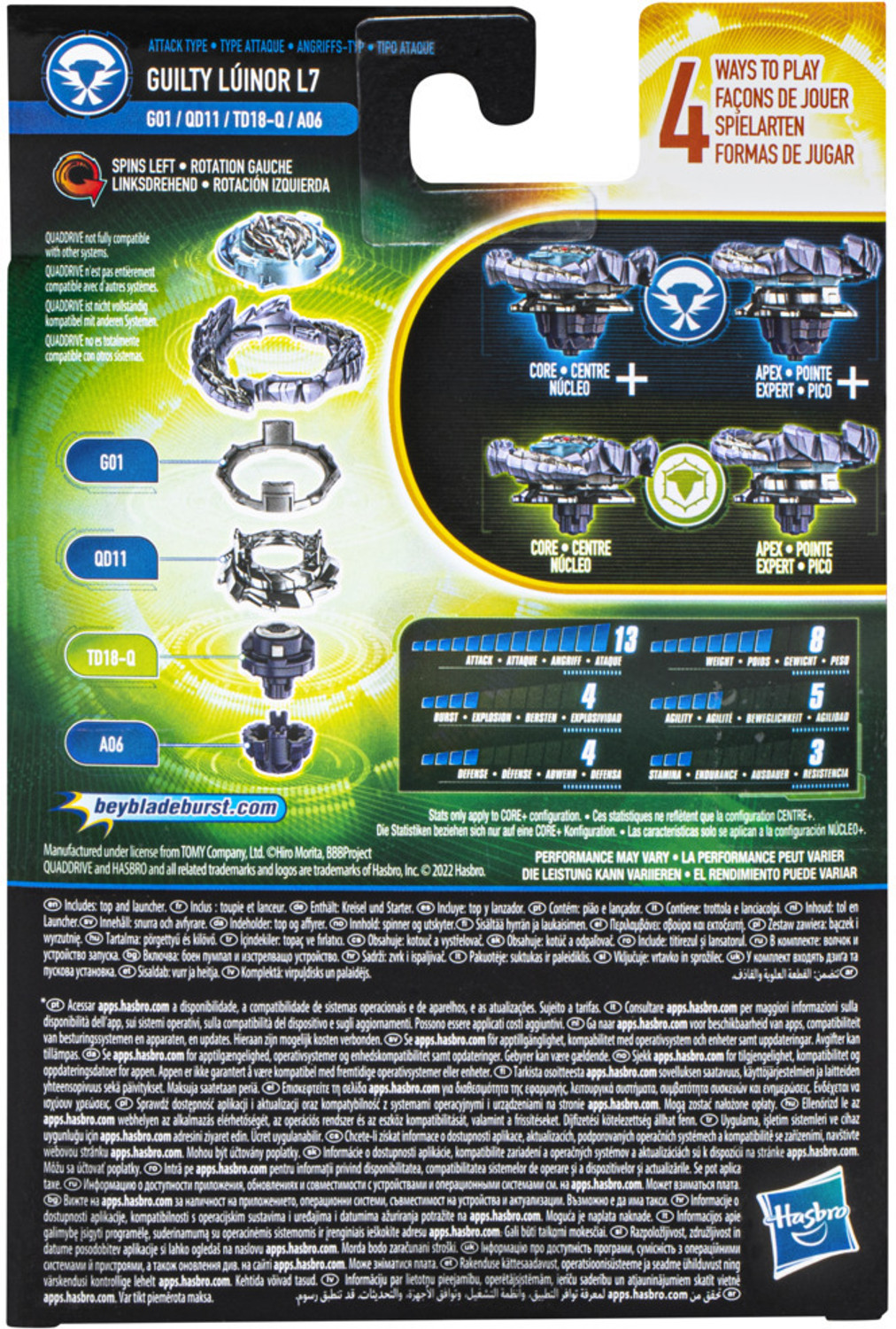 Image of BEYBLADE Burst QuadDrive Guilty Linor L7 Spinning Top Starter Pack Toy with Launcher