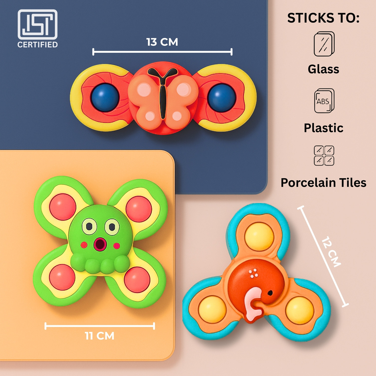 Image of mama luv mee Set of 3 Suction Fidget Spinner Toy for Baby | Bath Toys For Toddlers & Kids