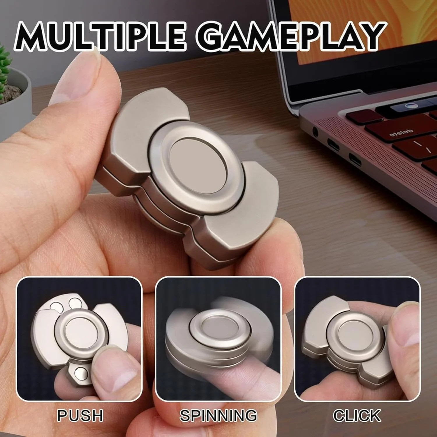 Image of DAONPHARI 3 in 1 Fingertip Gyroscope EDC Toy | Zinc Alloy Magnetic Rotating Spinner