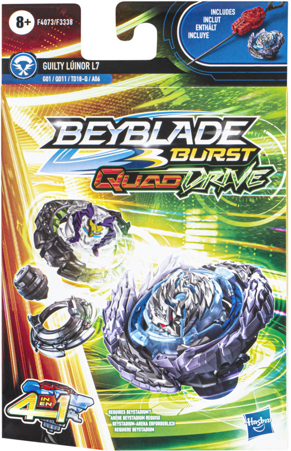 Image of BEYBLADE Burst QuadDrive Guilty Linor L7 Spinning Top Starter Pack Toy with Launcher