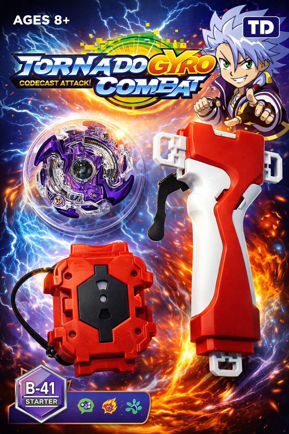 Image of AZAD57 Beyblade Cho Z God Valtryek B-127 & Wild Wyvron B-41 Spinning Top Combo+Launcher