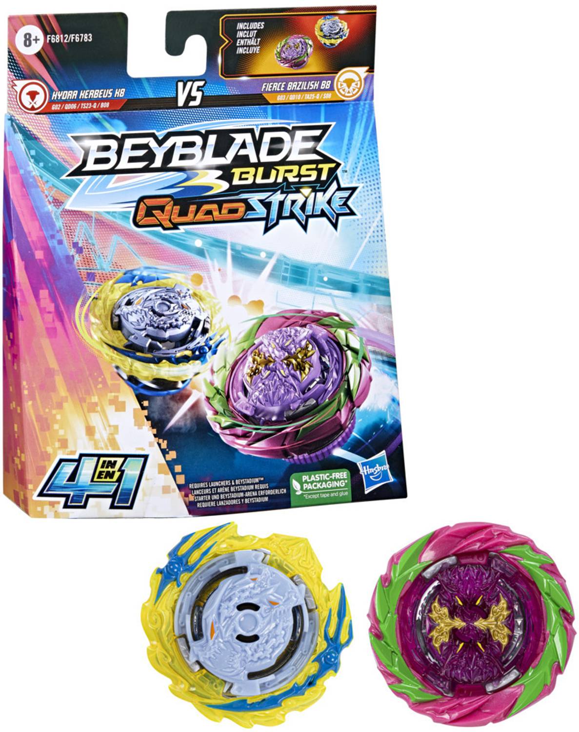 BEYBLADE Burst QuadStrike Fierce Bazilisk B8 and Hydra Kerbeus K8
