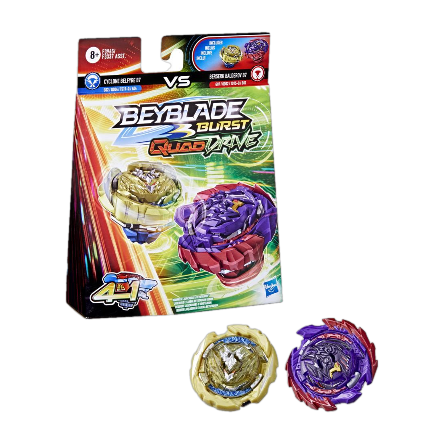 Image of BEYBLADE Burst QuadDrive Berserk Balderov B7 & Cyclone Belfyre B7 Spinning Top Dual Pack-For Kids Ages 8+