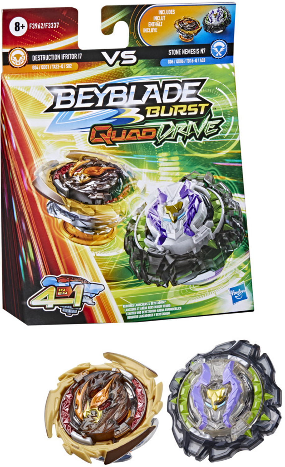 BEYBLADE Burst QuadDrive Destruction Ifritor I7 & Stone Nemesis N7 Spinning Top Dual Pack