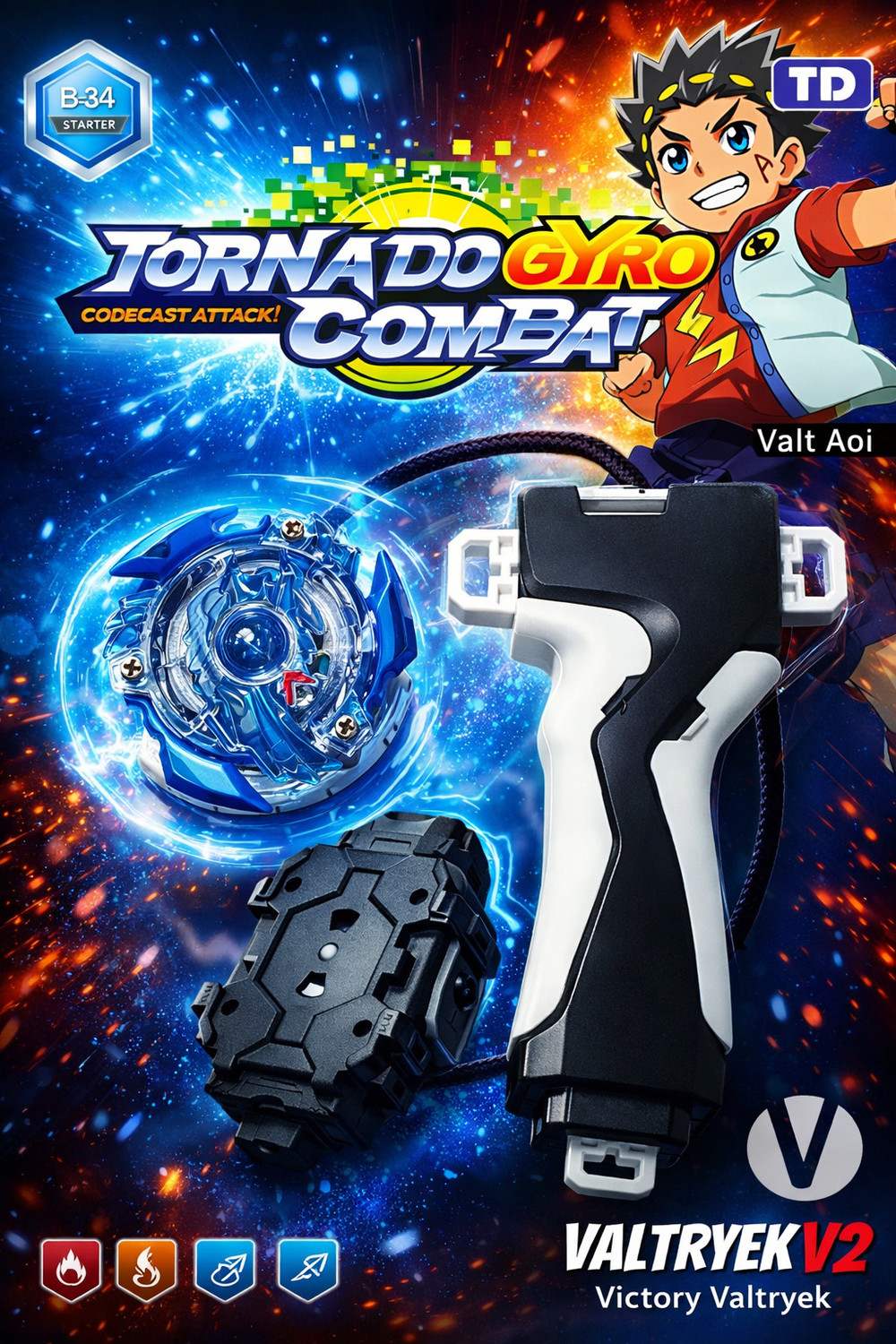 Image of AZAD57 Beyblade Victory Valkyrie B-34 & Storm Spriggan B-35 Starter Combo with Launcher