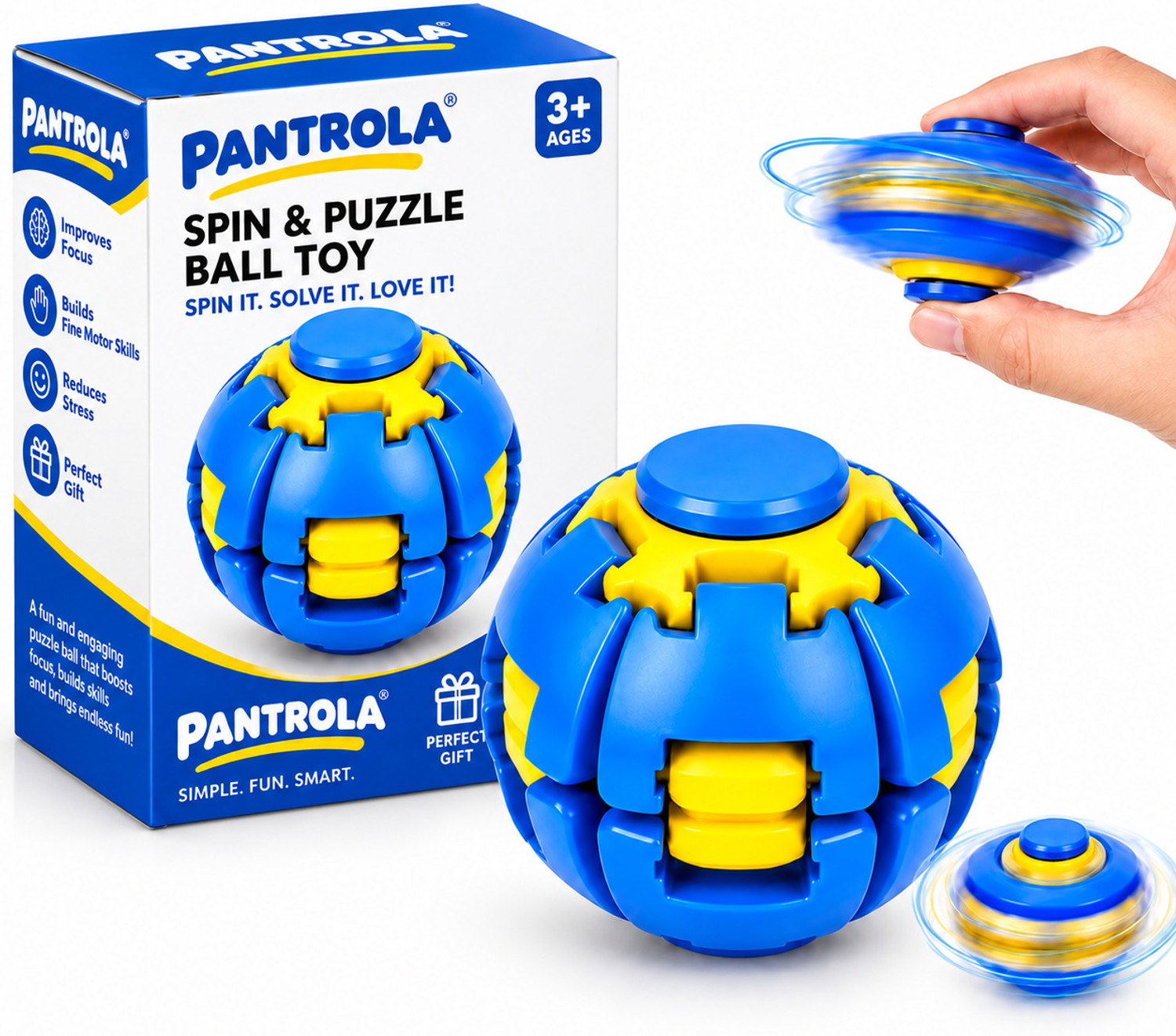 Image of PANTROLA Press To Fidget Spinner Ball Toy for Kids & Adults | Press Spin Stress Relief