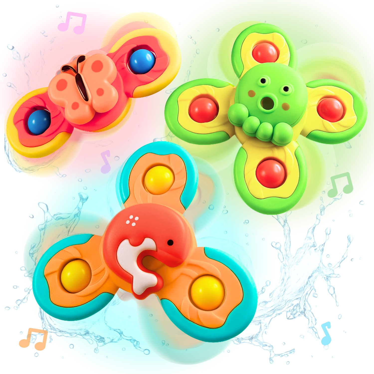 mama luv mee Set of 3 Suction Fidget Spinner Toy for Baby | Bath Toys For Toddlers & Kids