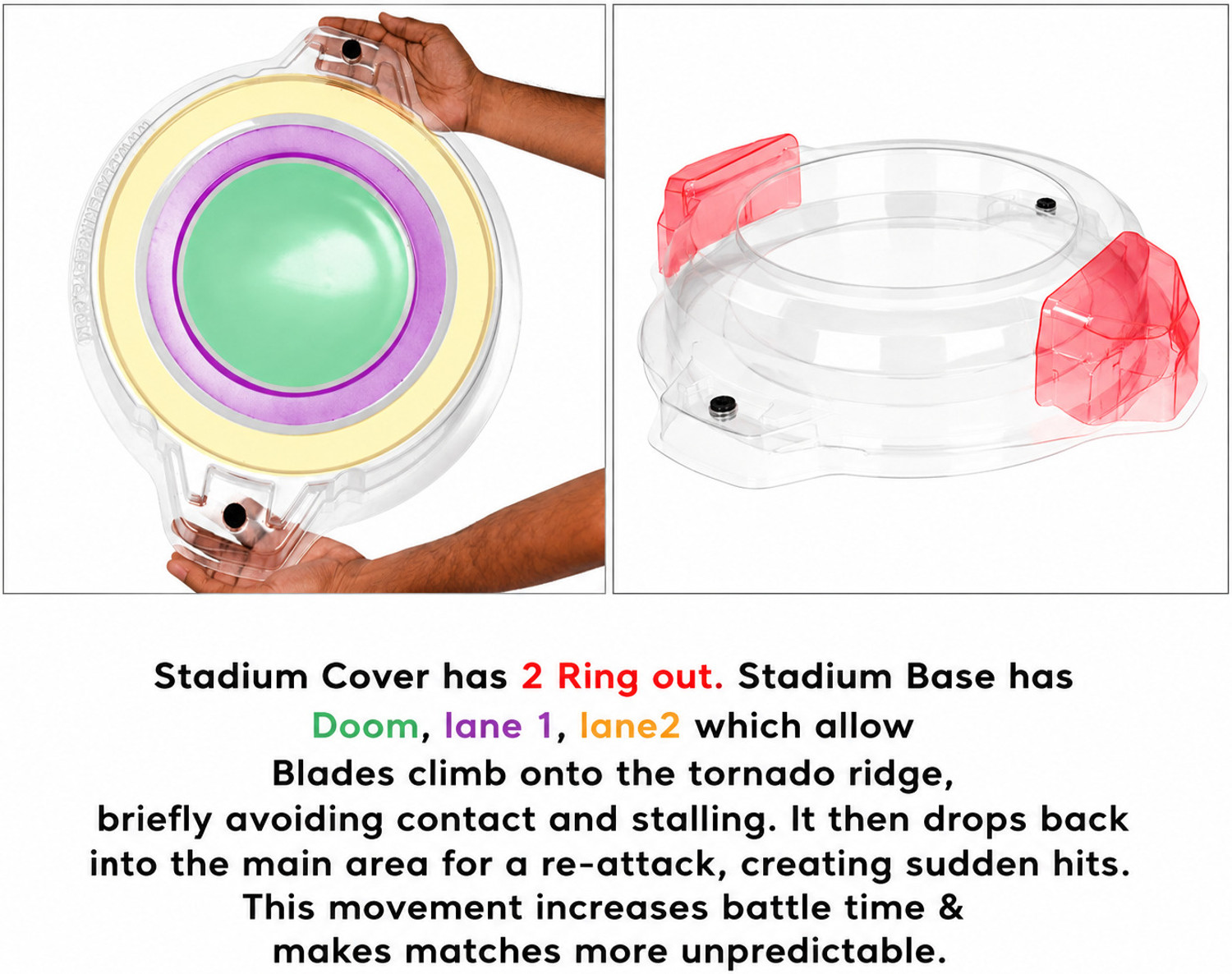 Image of BLADEKING BEYS Battle Stadium 38cm Big Size|2 Lane+Doom Arena|Compatible with Burst,X style Top