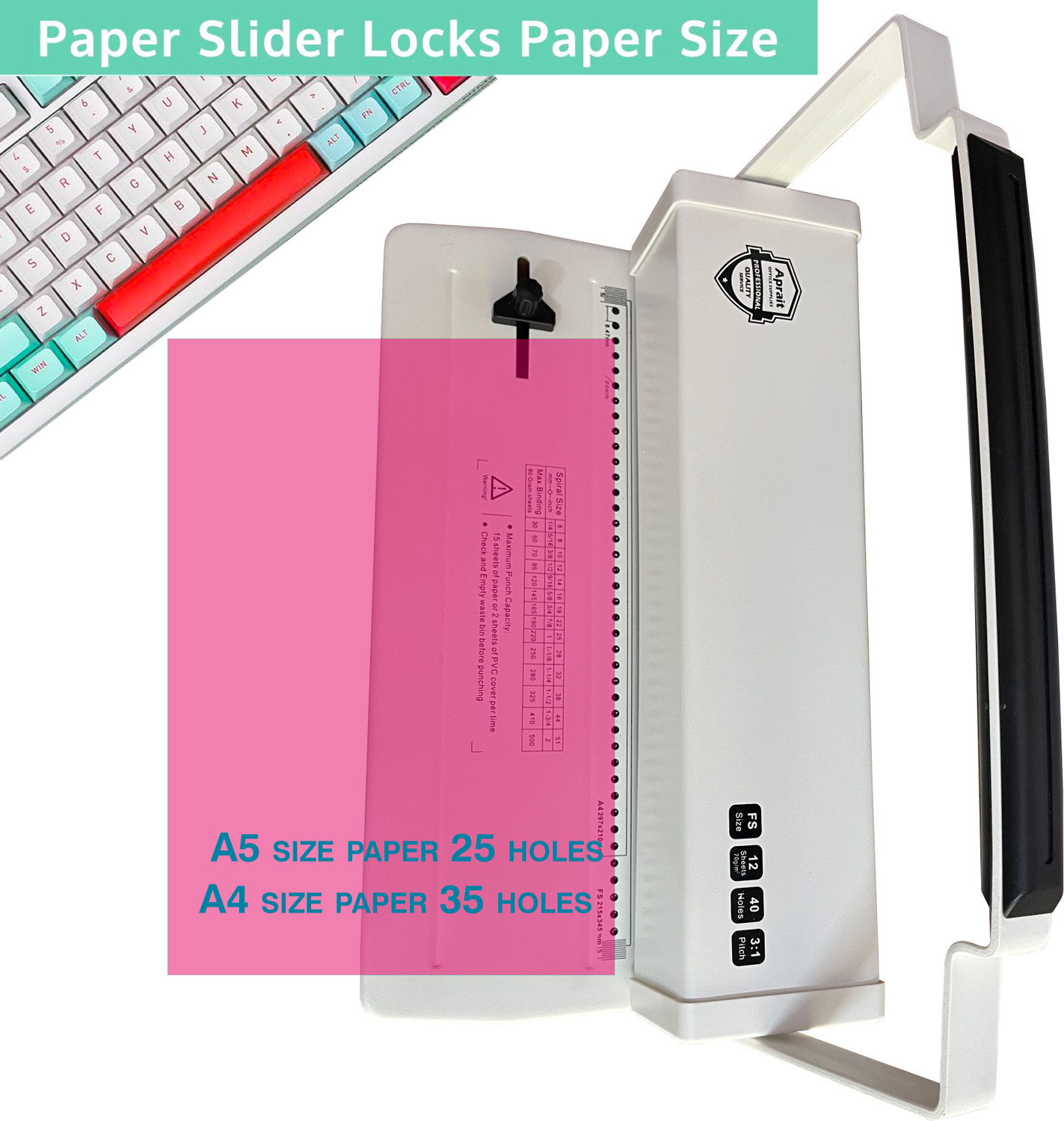 Image of verena Spiral Machine with Margin adjuster A4 / FS 14-16 Sheets of 70 GSM & 40 Hole Manual Ring Binder