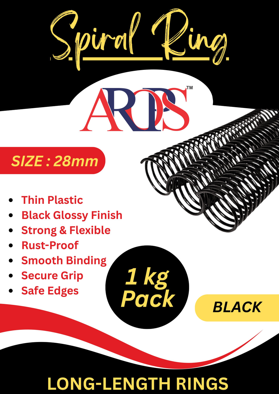 Image of AROPS Black Spiral Binding Ring - 28mm - Pack of 1 Kg - For Projects, Documents Manual Ring Binder
