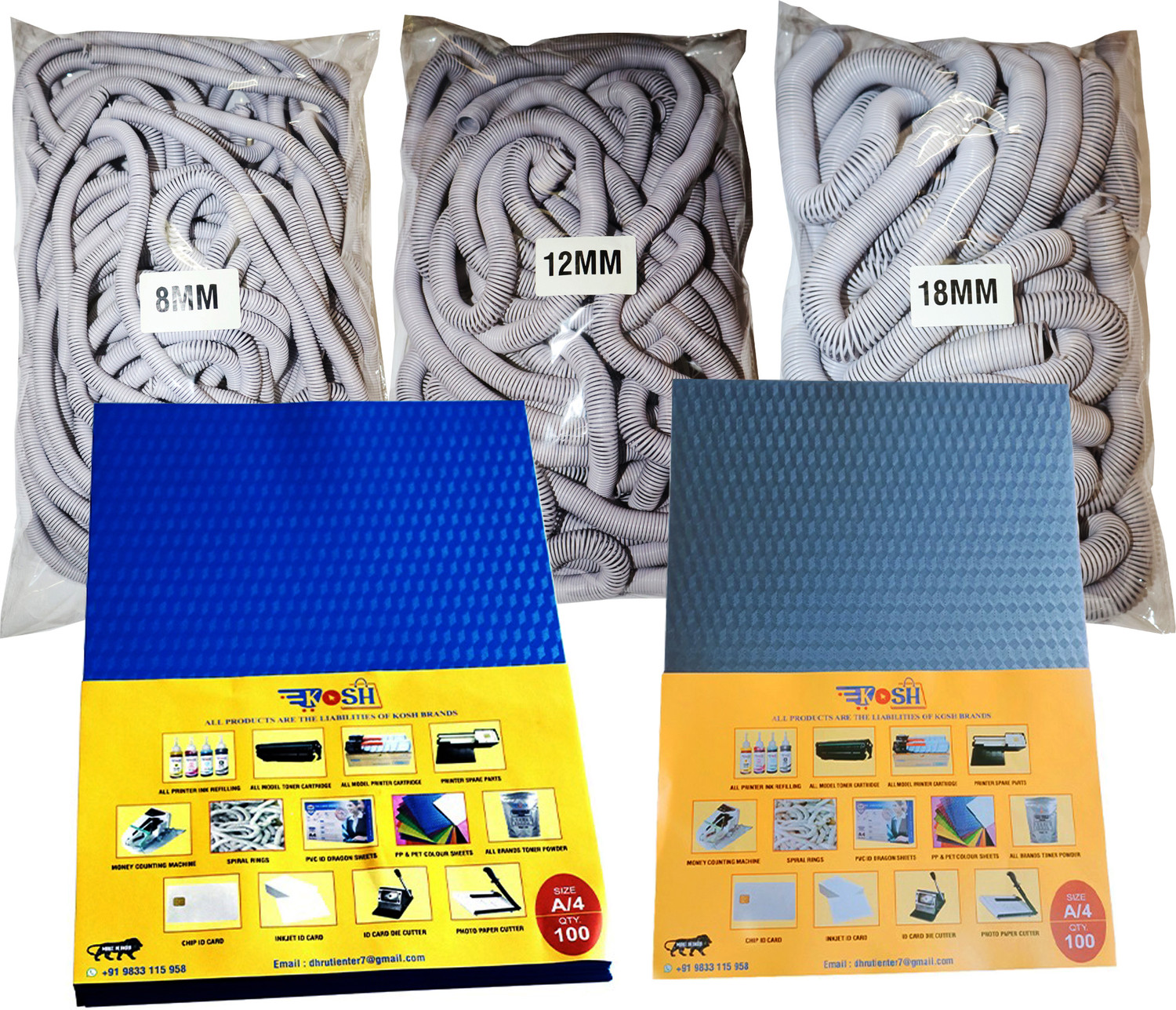 Image of Kosh A /4 Spiral Binding Sheet 2 Packet with 3 Packet Ring Size 8+12+18 MM Combo Pack Manual Ring Binder