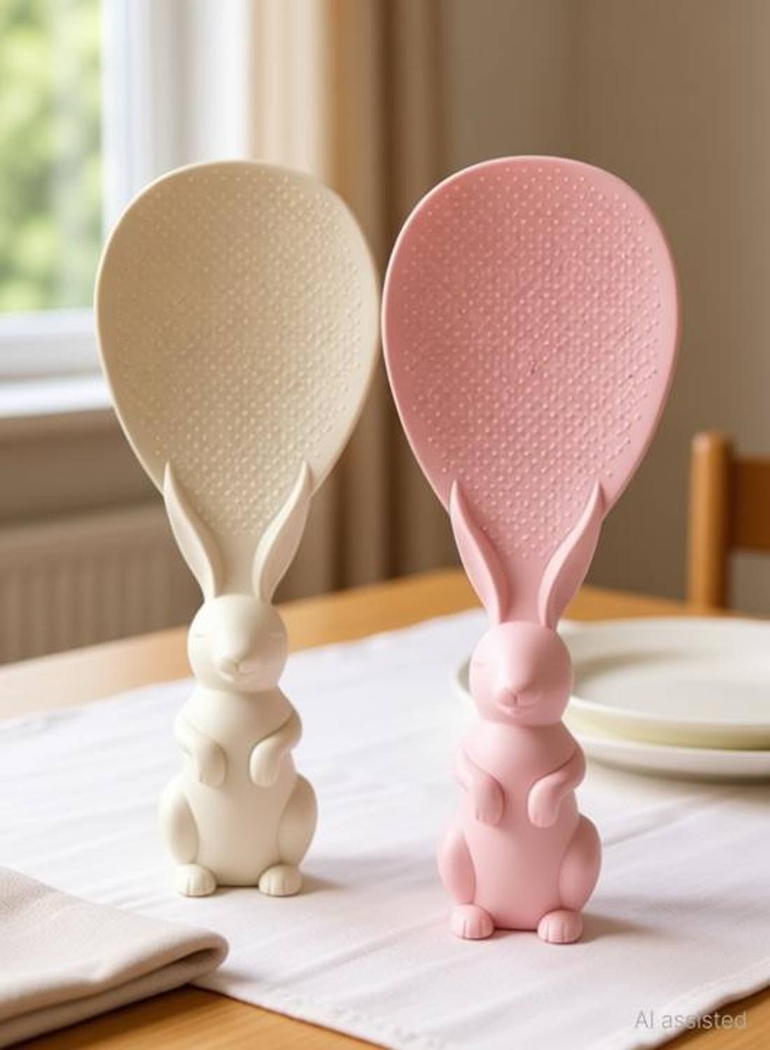AARADHYAM Rabbit Handle Non-Stick Rice Paddle Spoon Heat Resistant Serving Scoop Plastic Serving Spoon Set