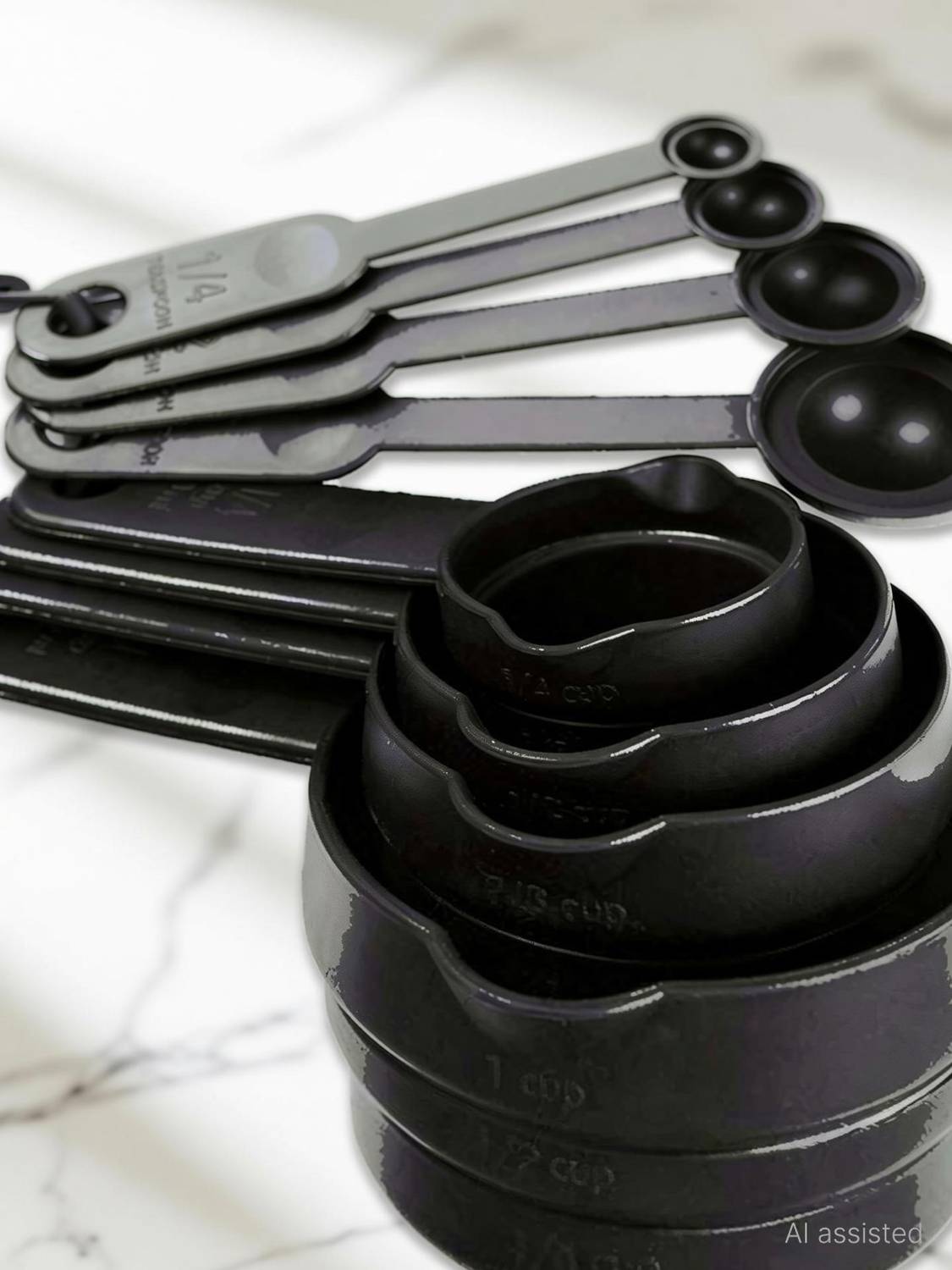 AMAZEE 8 pcs Measurement Cups and Spoons Set Measurement Cups for Baking cake Measurement Cups and Spoons Set for baking Measurement in Grams Cooking Measurements Set Cooking Measurements Set- 4 Cups & 4 Spoons (Black) Plastic Measuring Spoon