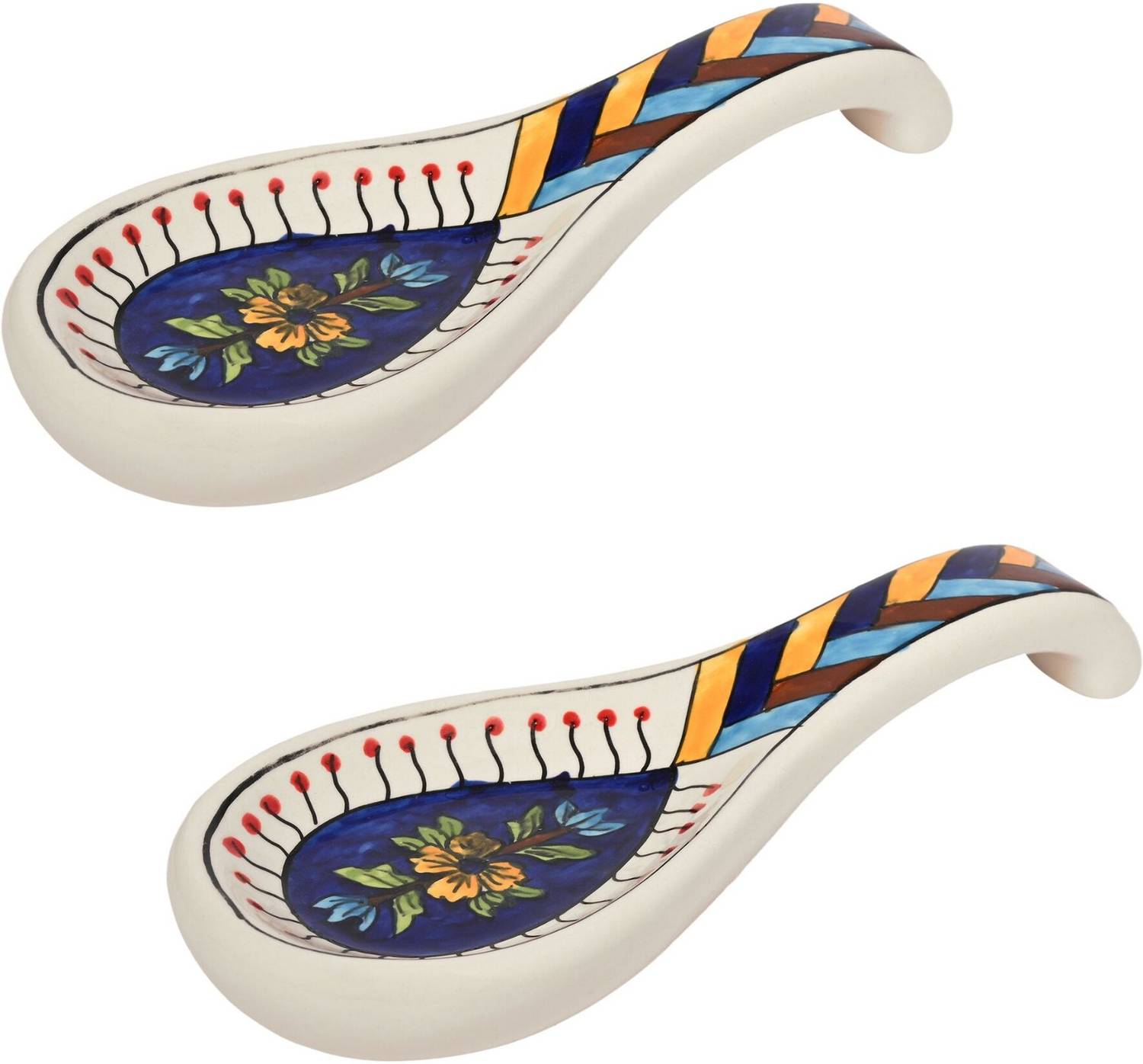 Amoorcart Ceramic Spoon Rest - Floral Blue - 24cm height Ceramic Serving Spoon Set