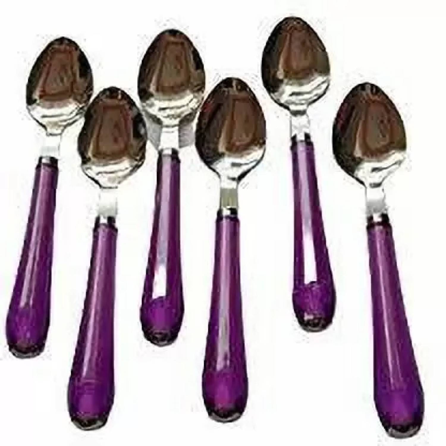 AGS MART Solid plastic Purple Stainless Steel Table Spoon, Dessert Spoon, { pack of 6} Stainless Steel Tea Spoon Set