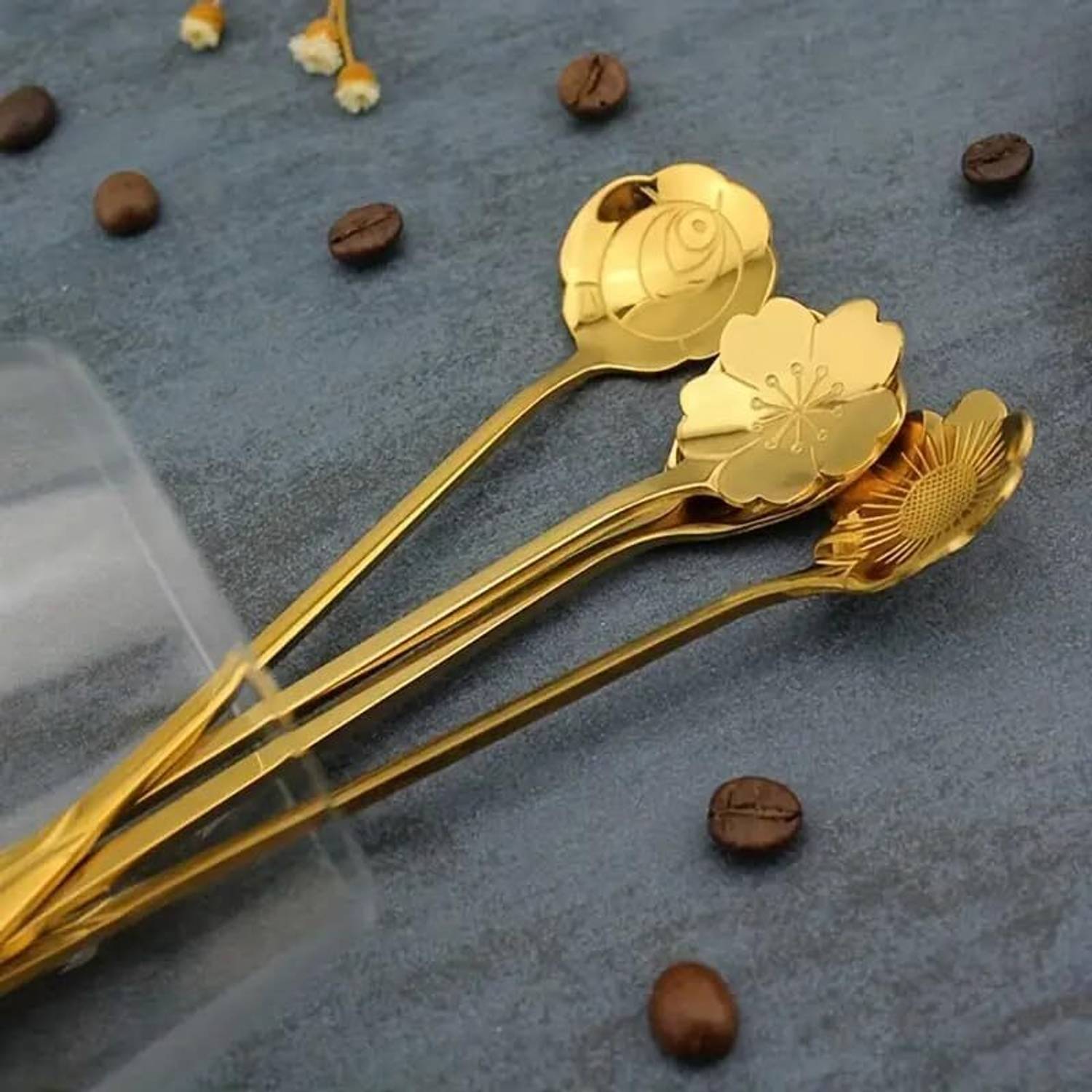 4Pcs Flower Spoon Set Small Teaspoon Coffee Spoon Cute Ice Cream Dessert Spoon Silver Gold Stainless Steel Tableware Accessories - 15