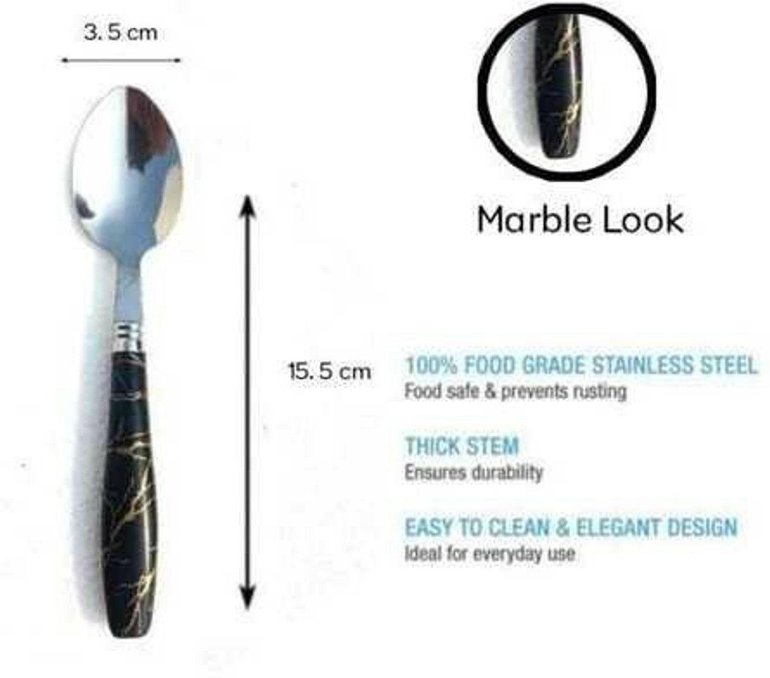 Image of krishnaa enterprises Spoons Set Dining table Premium Black Marble Ceramic Design Dinner Spoon Stainless Steel Table Spoon Set