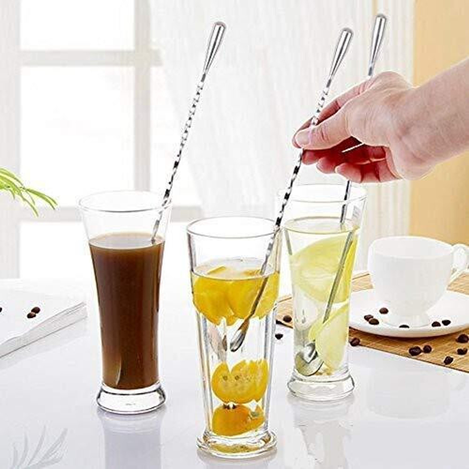Image of mshine 12-Inch Japanese Style Teardrop Twisted Bar Spoon | Long Handle Silver Stirrer Stainless Steel Table Spoon