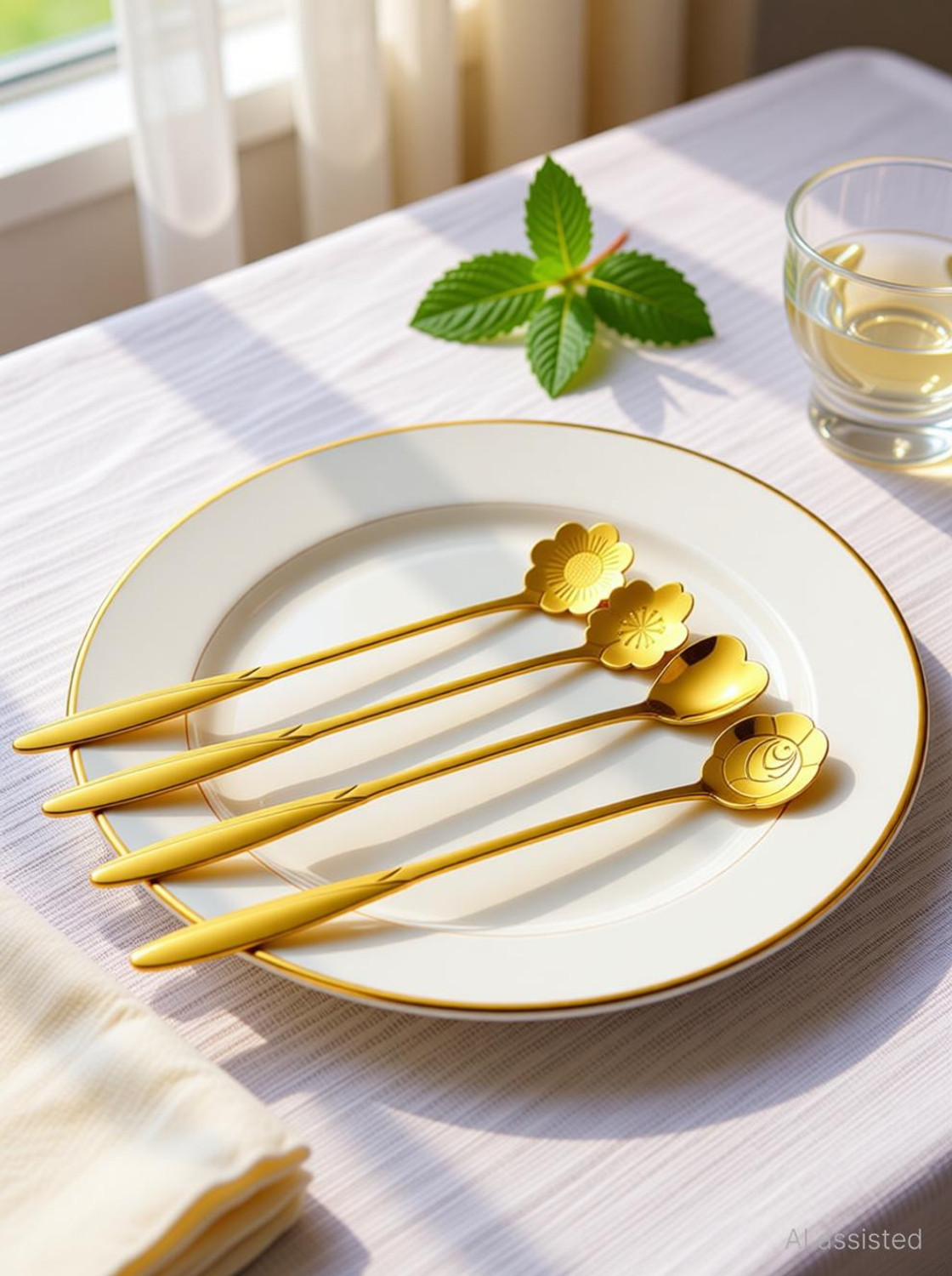 Image of Niralasa Golden Spoon Set / Cutlery Kitchen Tableware / Different Shape Steel Coffee Spoon