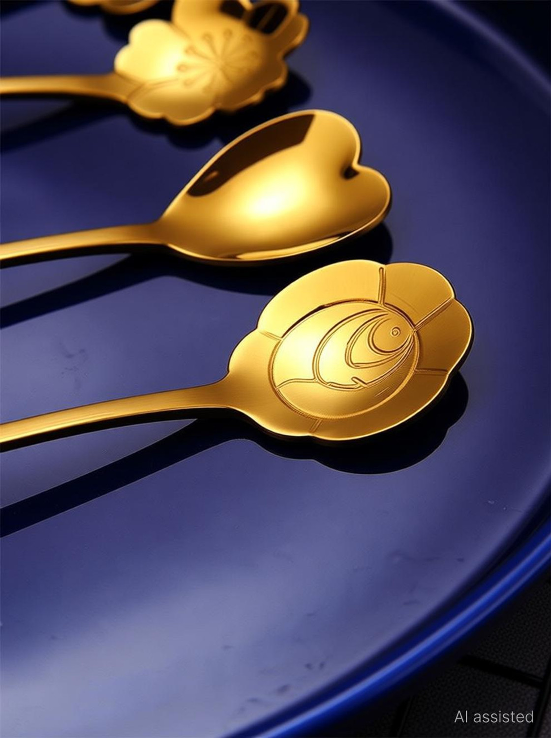 Image of Niralasa Golden Spoon Set / Cutlery Kitchen Tableware / Different Shape Steel Coffee Spoon