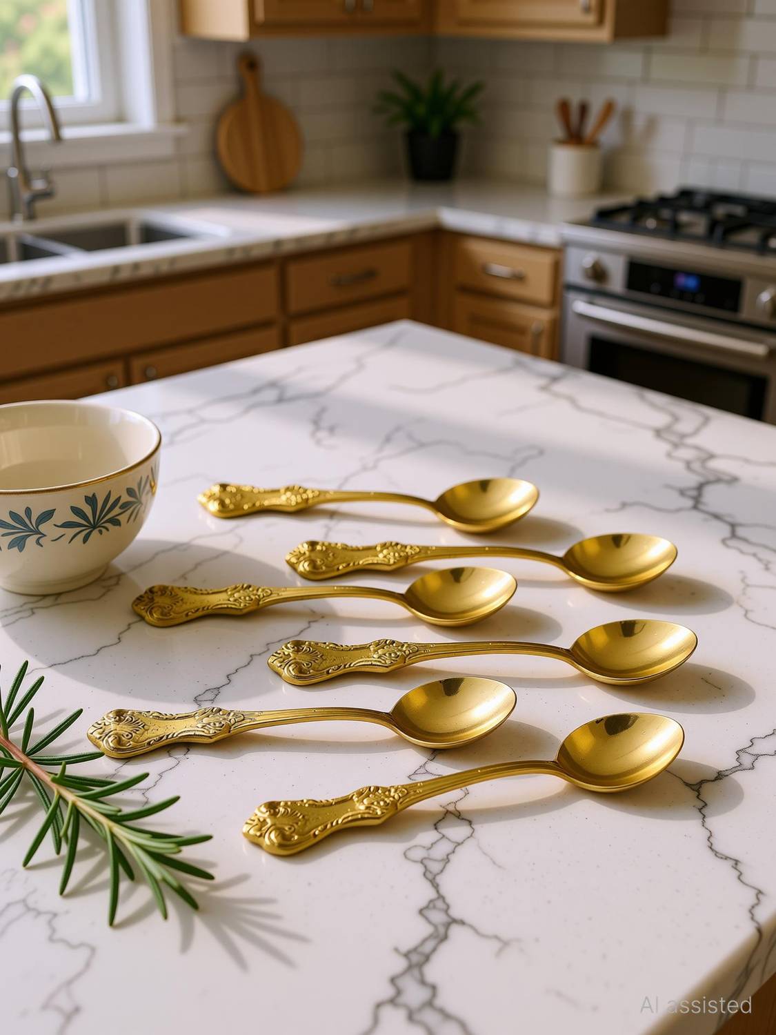 A&H Spoon Set for Dining Table Brass Set of 6 pieces Floral Design Daily Use Brass Tea Spoon Set