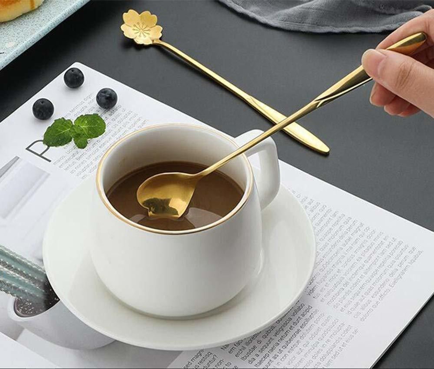 Image of Niralasa Golden Spoon Set / Cutlery Kitchen Tableware / Different Shape Steel Coffee Spoon