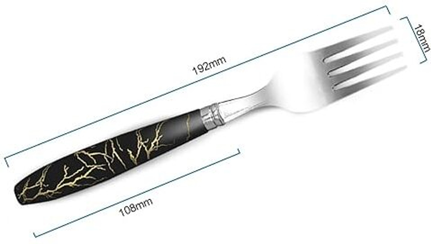 Image of GIFTMART Dining Fork Salad Marble Black Look Ceramic Design Stainless Steel 6 pcs Stainless Steel, Plastic Salad Spoon, Dessert Spoon Set