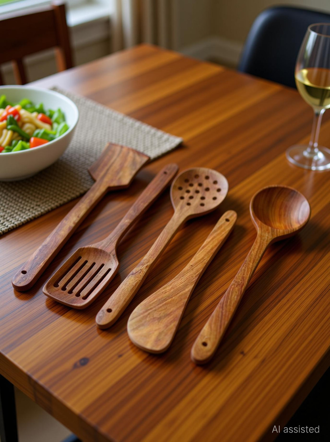 Image of Woodykart Wooden Salad Spoon and Spatula Set made from Natural Wood Wooden Salad Spoon Set