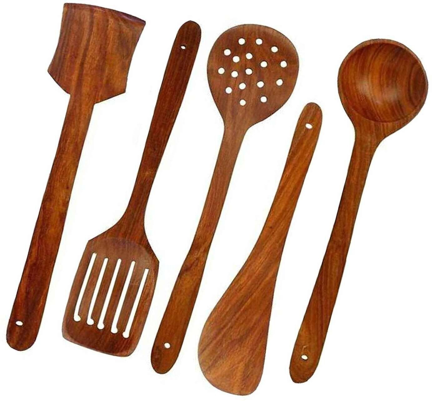 Image of Woodykart Wooden Salad Spoon and Spatula Set made from Natural Wood Wooden Salad Spoon Set
