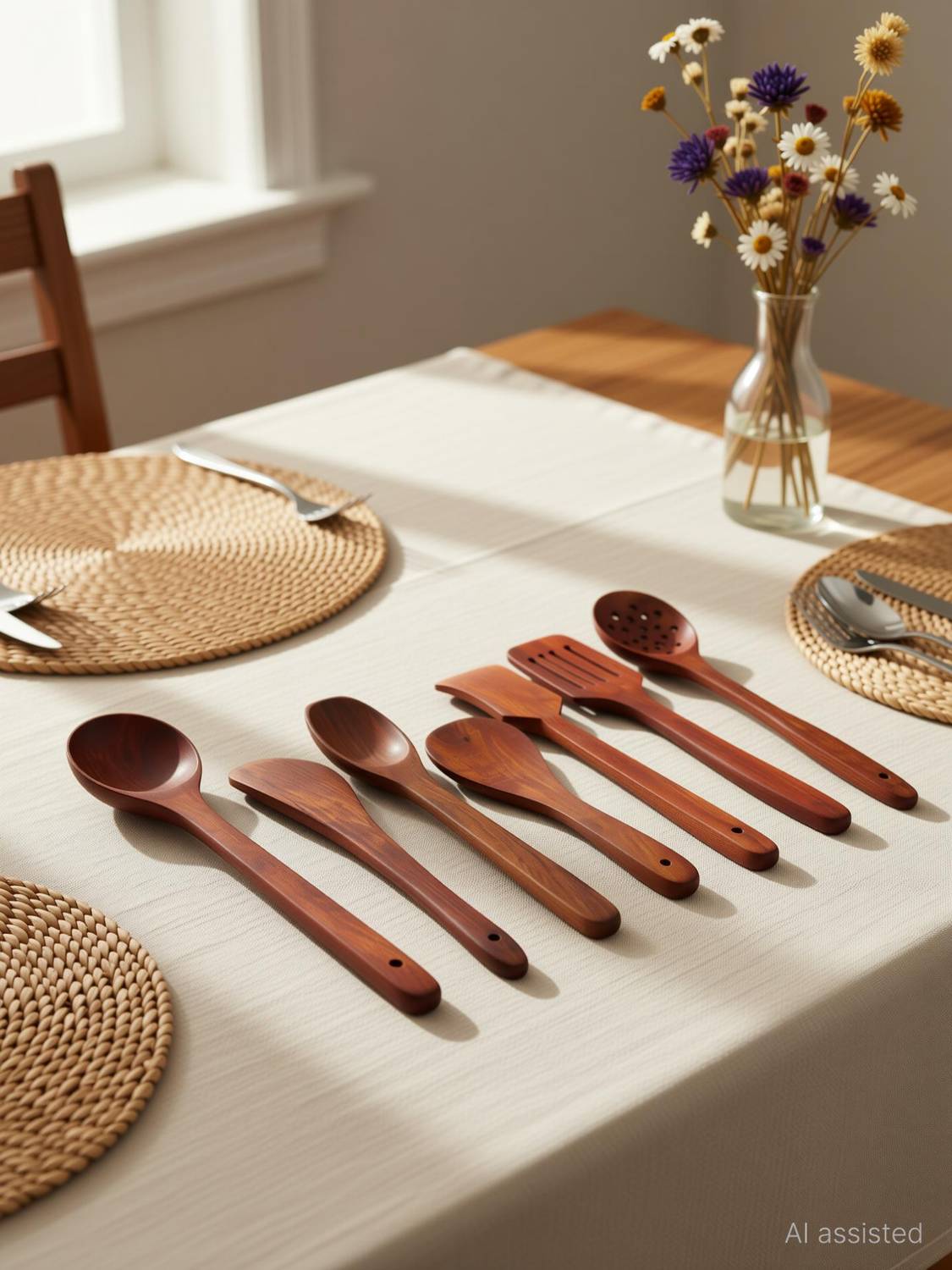 APEX ARTS Wooden Non-Stick Serving Spoon Wooden Serving Spoon Set