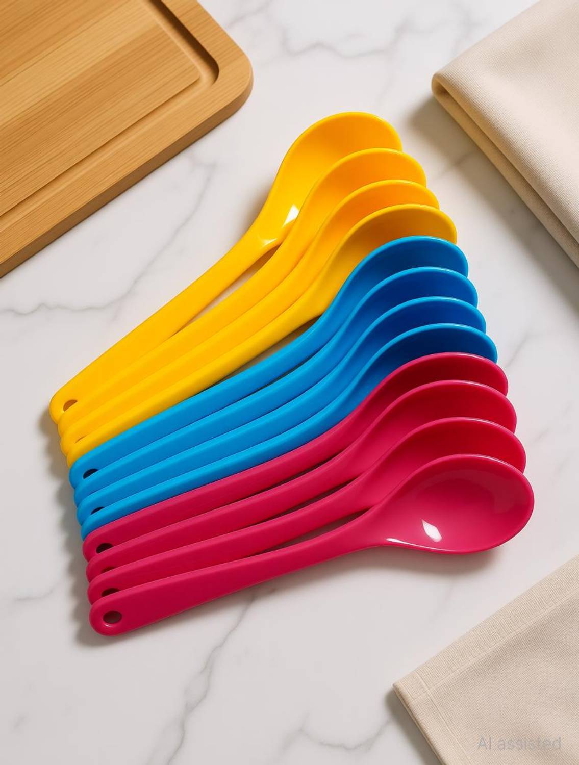 Bekner 12 Pcs Food Plastic Spoon Set for Baby Feeding Plastic Table Spoon Set Plastic Tea Spoon Set