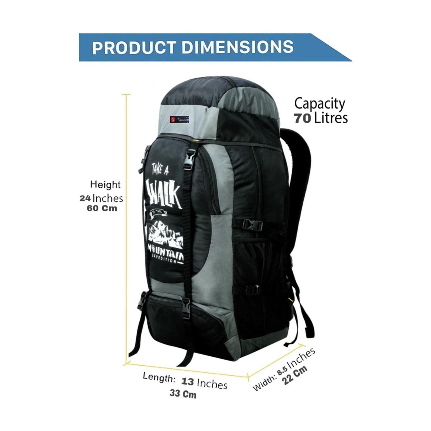 Image of Swanky Rucksack Backpack Luggage for Travel Hiking Bags Camping Women Men Bag Trekking (Rucksack)