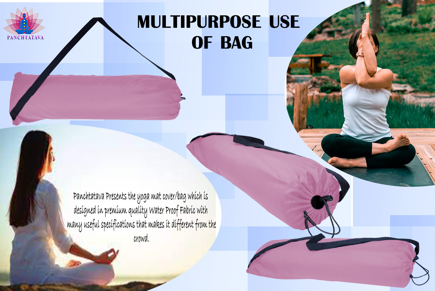 Image of PANCHTATAVA LuxuryB.pink Stble Dori.lock Exercise yoga Mat Cover Bag ONLY with Broad Strap