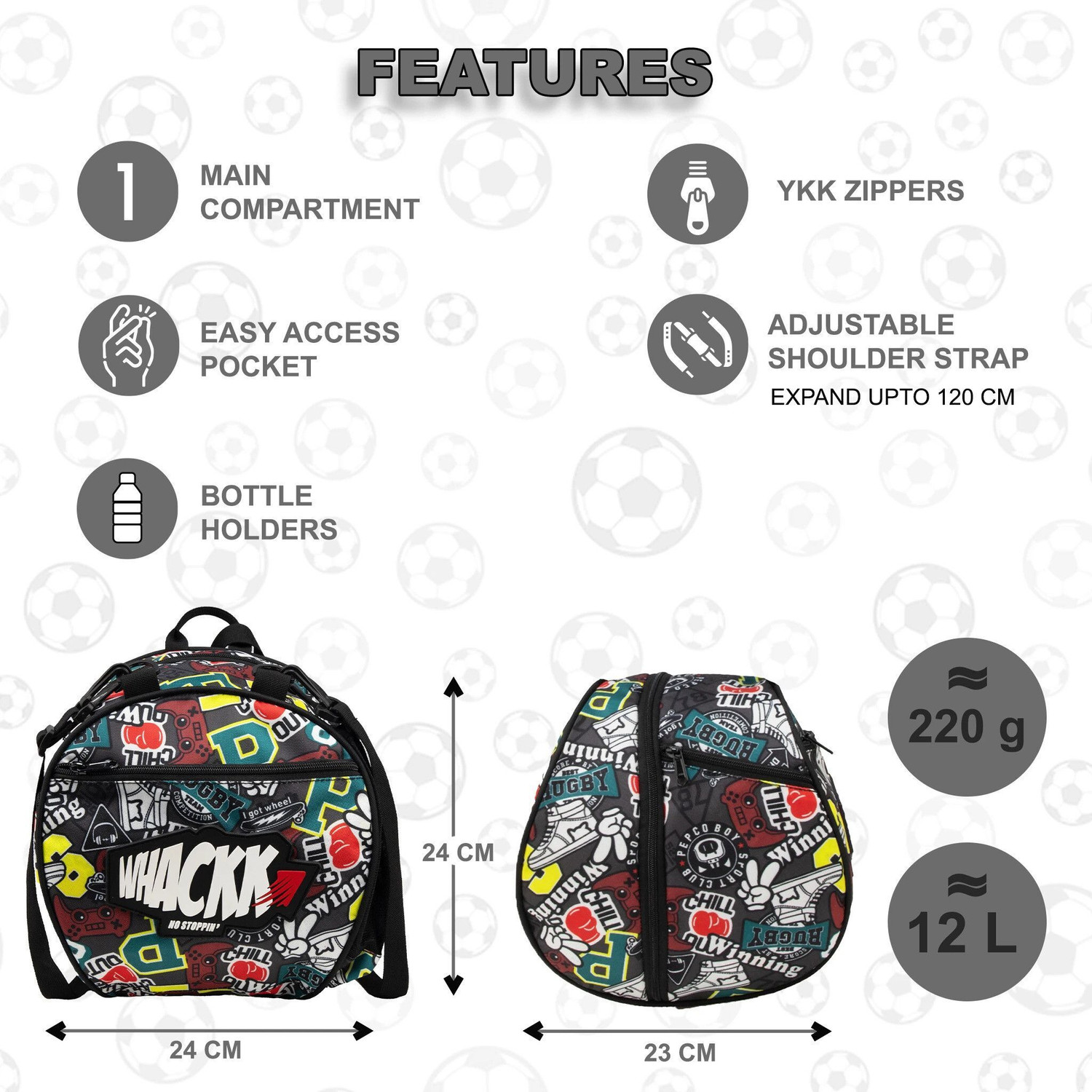 Image of WHACKK Attack Rugby Soccer Football Basketball Volleyball Kitbag Backpack Bag Sidebag