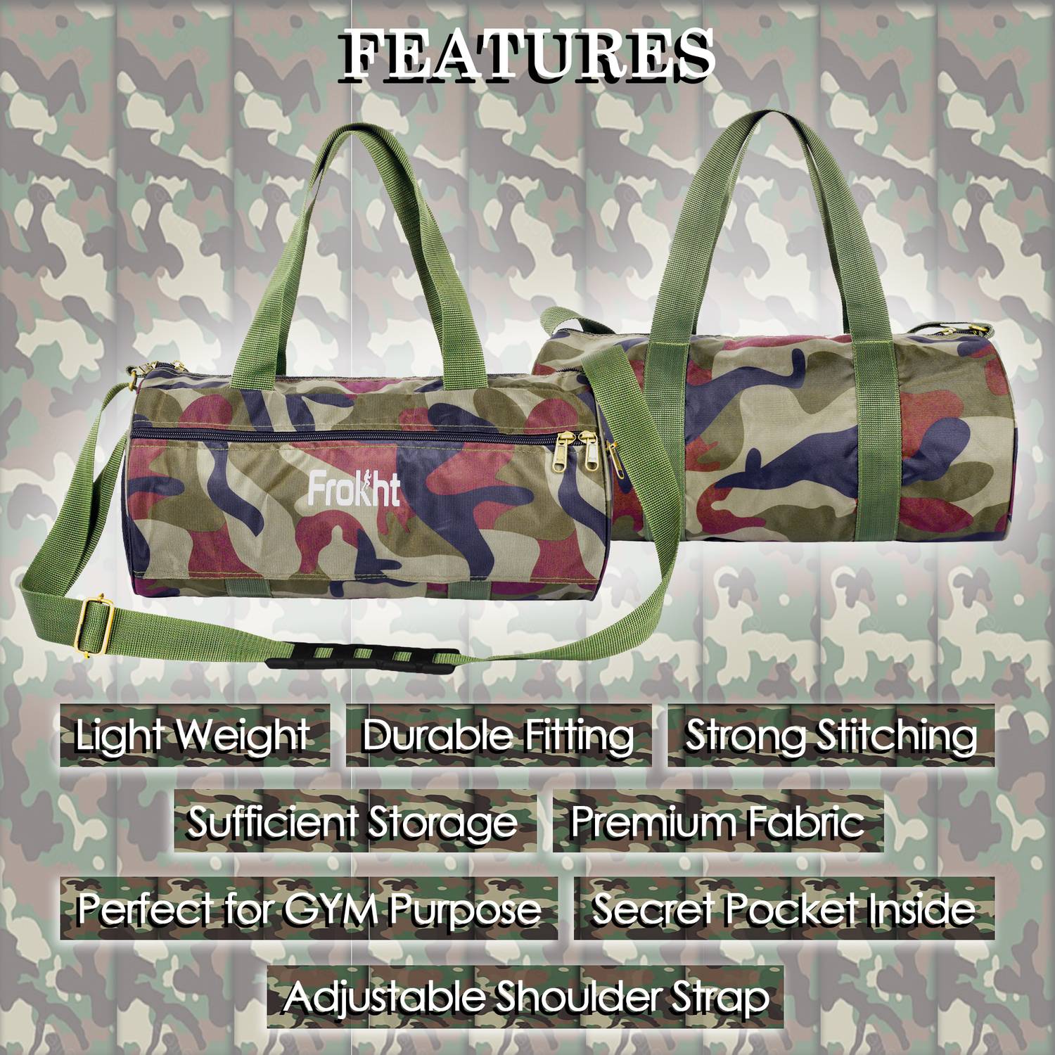 frokht ™ Camouflage 16 inch Sports Duffle Bag For GYM, Dance