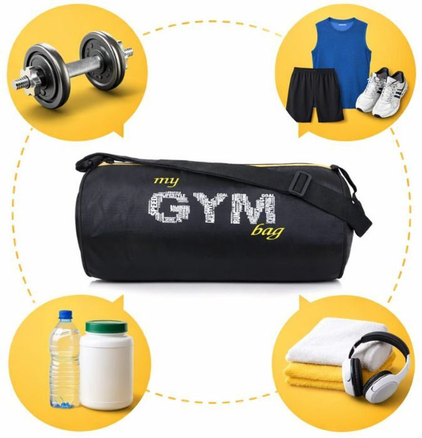 Image of EMMCRAZ Combo Wrist Band With Gym Bag & 700ML Gym Shaker PACKOF3) (Black, Kit Bag)