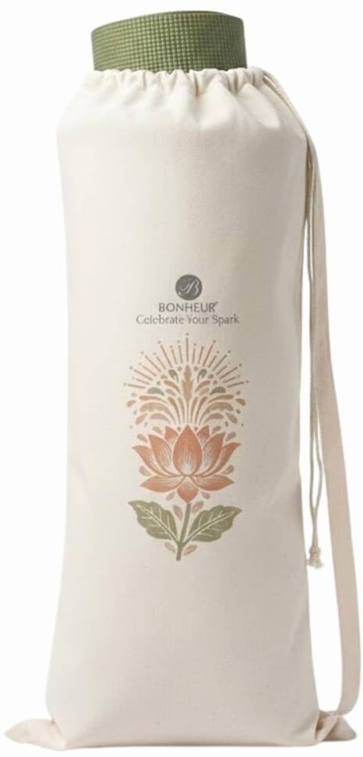 Bonheur Yoga Mat Carry Bag in Beige | Premium Cotton Canvas with Drawstring Closure